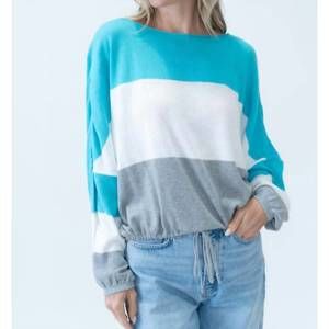 NEW SIX/FIFTY color block tie sweater in aqua